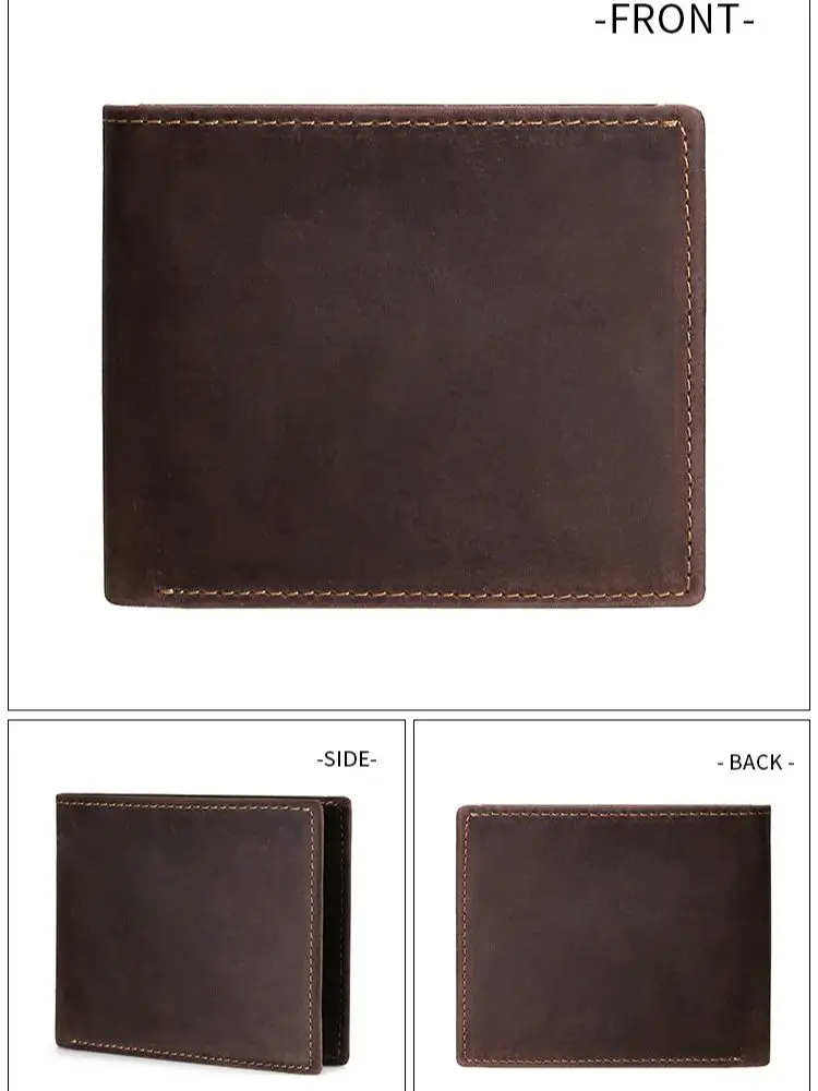 Men's RFID Blocking Cowboy Genuine Natural Crazy Horse Leather Bifold Wallet Vintage Handmade Credit Card Holder Coin Purse - Image 3