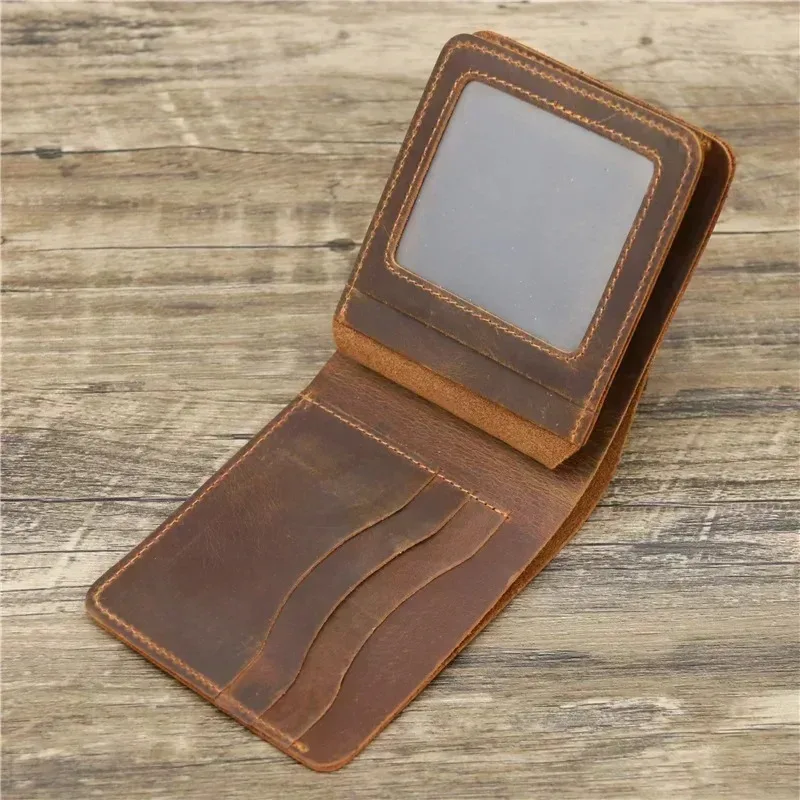 RFID Blocking Men's Oil Wax Skin Wallet Man Vintage Cow Genuine Leather Wallet Male Handmade Billfold Coin Purse Short Wallet - Image 4