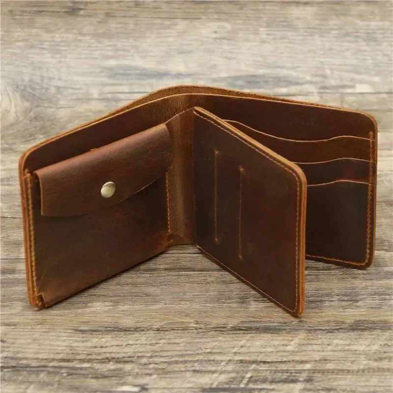 RFID Blocking Men's Oil Wax Skin Wallet Man Vintage Cow Genuine Leather Wallet Male Handmade Billfold Coin Purse Short Wallet