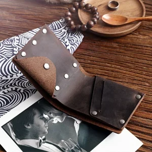 Handmade Minimalist Leather Wallet Short Mini Genuine Leather Small Cool Best Front Pocket Compact Wallet for Men 8.5*10.2cm