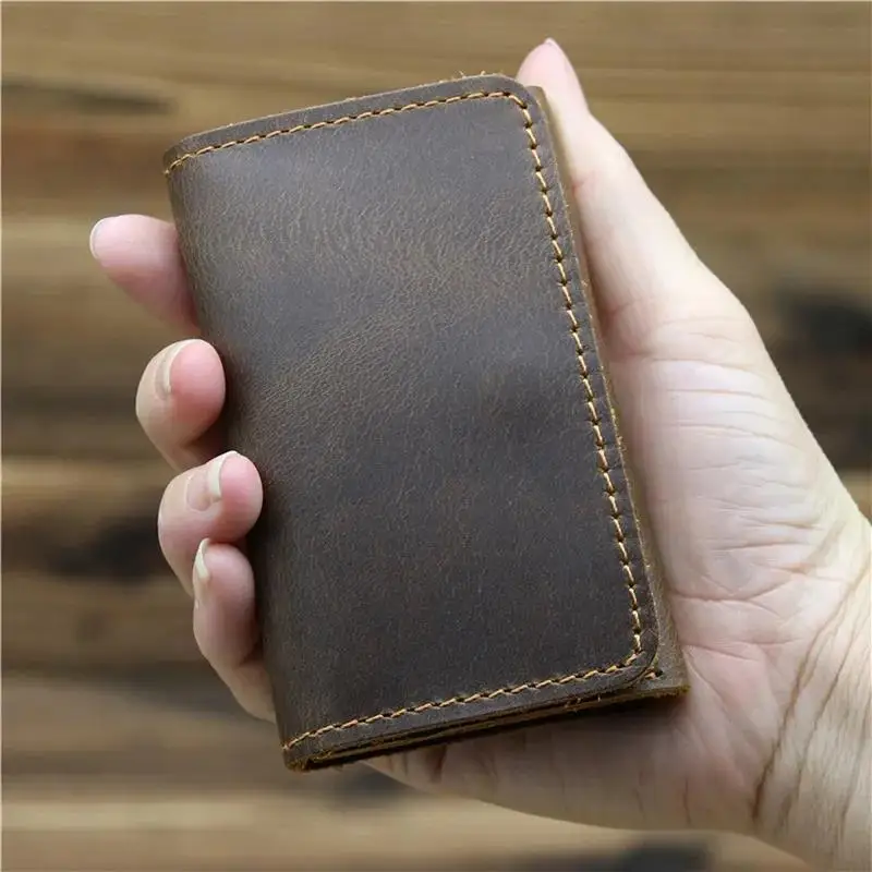 New Handmade Vintage Leather Men Wallet Purse Cowhide Short Card for Male Money Clips Bags - Image 2