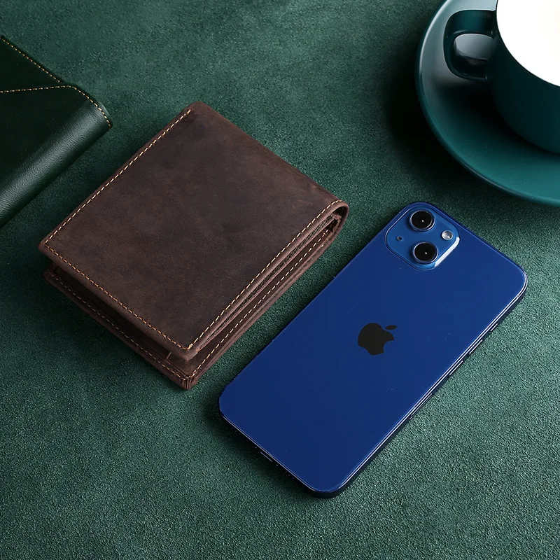 Men's RFID Blocking Cowboy Genuine Natural Crazy Horse Leather Bifold Wallet Vintage Handmade Credit Card Holder Coin Purse - Image 5