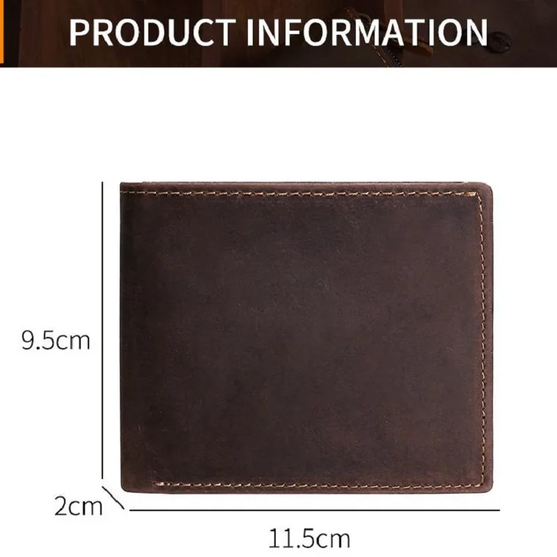 Men's RFID Blocking Cowboy Genuine Natural Crazy Horse Leather Bifold Wallet Vintage Handmade Credit Card Holder Coin Purse - Image 6