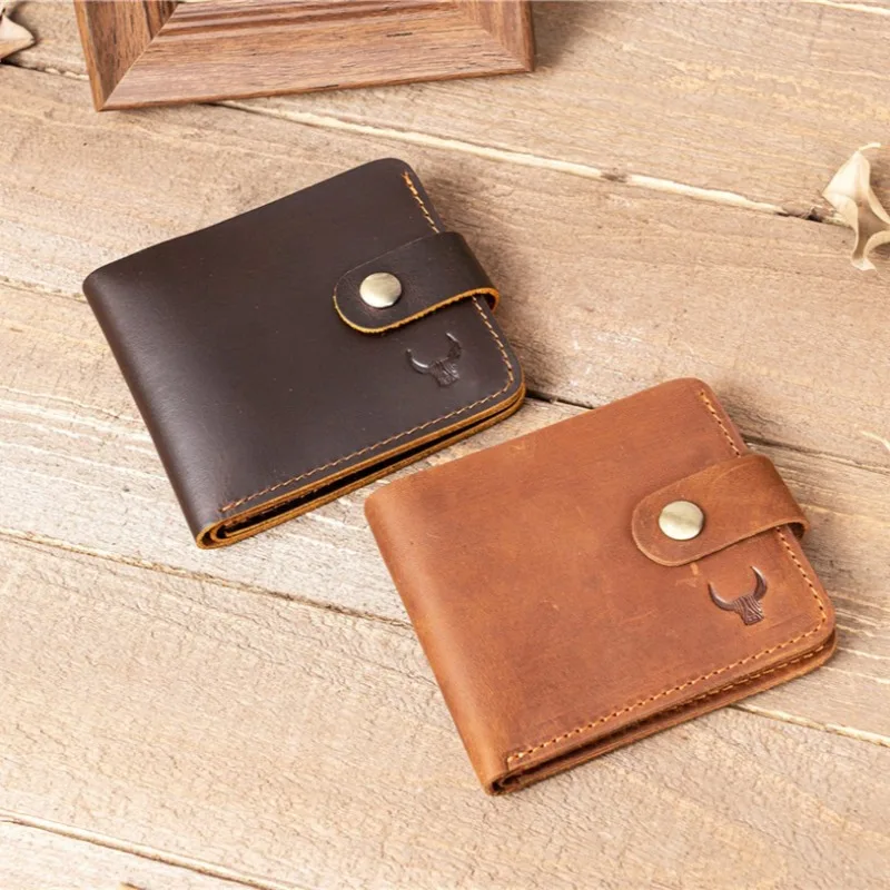 RFID Blocking Men's Oil Wax Skin Wallet Man Vintage Cow Genuine Leather Wallet Male Handmade Billfold Coin Purse Short Wallet - Image 5