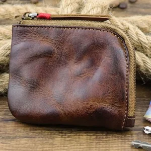 Leather Coin Purse Vintage Handmade Zipper Wallet Card Holder Bag Multi-colors Cardholders for Women & Men
