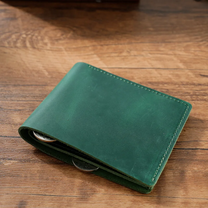 Hot Selling Custom Logo Simple Style Handmade Full Grain Leather Gift Wallet Set Crazy Horse Man Genuine Cowhide Leather Wallet - Image 4